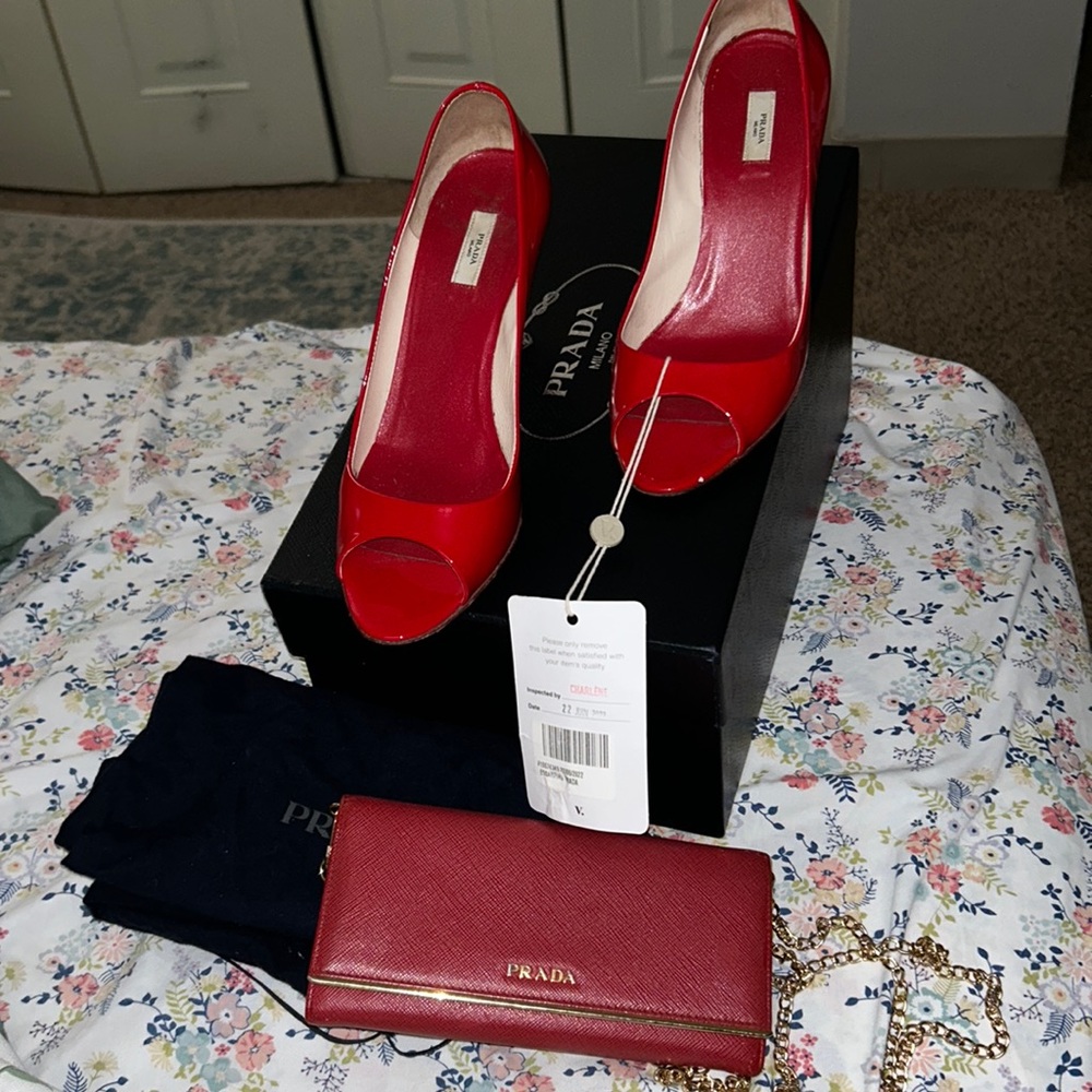 Prada heels and crossbody wallet